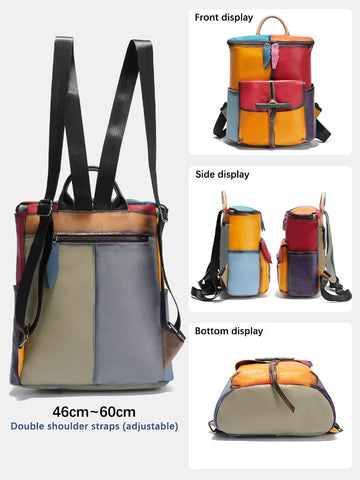 Zency Women's Soft Cow Leather Large Capacity Backpack