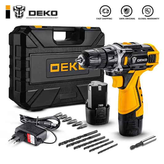 DEKO Cordless Drill 12V/16V/20V – Mini Wireless Electric Screwdriver with Lithium-Ion Battery for Home DIY