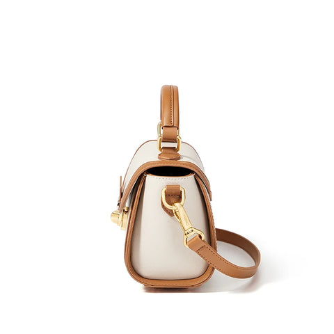 Premium Split Cowhide Leather Women's Crossbody Bag with Two-Tone Design