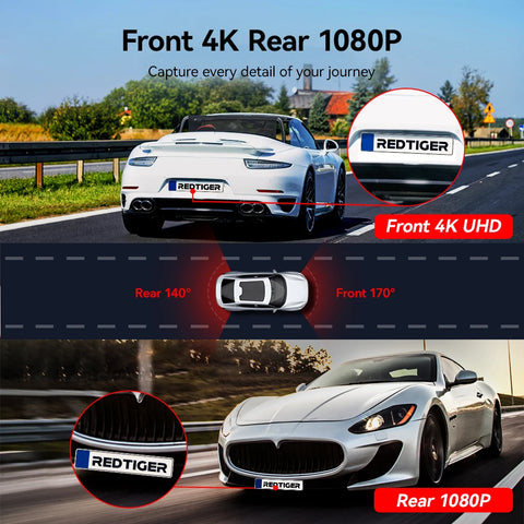 REDTIGER 4K Dual Dash Camera met wifi en gps