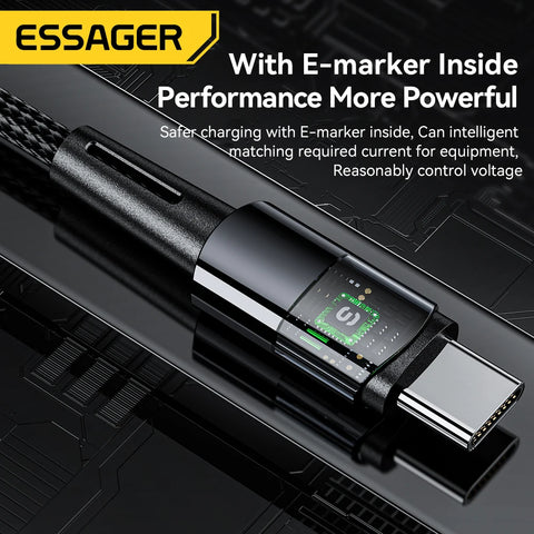 Essager Type-C 67W Fast Charging Cable - 240W Super Charge, 6A, Compatible with Xiaomi 12 Pro, Redmi K50, Note 11 Pro, Black Shark 5 Pro