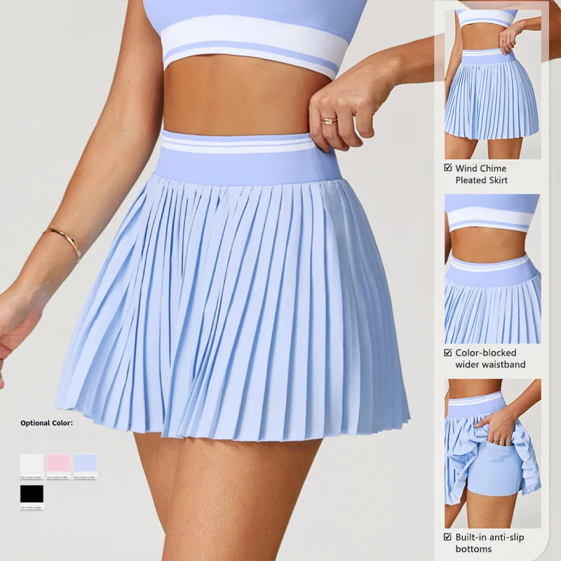 Hearuisavy High-Waist Pleated Golf Skirt – Breathable Double-Layer Tennis & Yoga Skort for Women