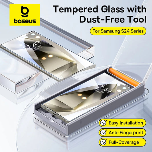 Baseus Tempered Glass Screen Protector for Samsung Galaxy S24 Ultra & S24 Plus - Auto Dust-Free Installation, Full Coverage