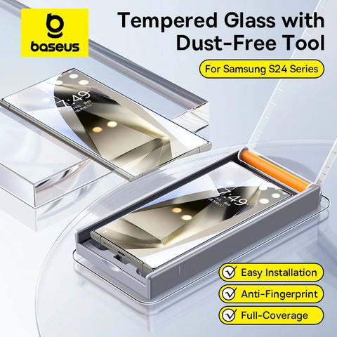 Baseus Tempered Glass Screen Protector for Samsung Galaxy S24 Ultra & S24 Plus - Auto Dust-Free Installation, Full Coverage