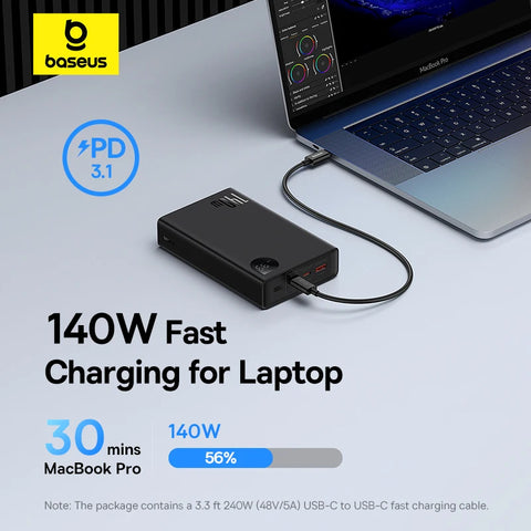 Baseus Max 140W Power Bank – 24000mAh Fast-Charge with 3 Outputs