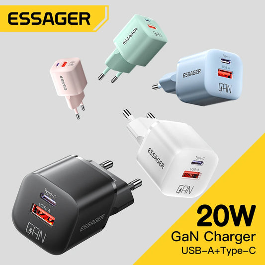 Essager 20W GaN USB-C Charger - PD Fast Charging for iPhone 15/14/13/12 Pro Max, Mini & iPad