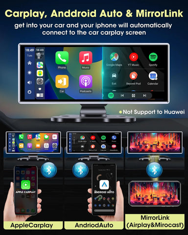 11,26 Zoll 4K Auto-DVR-Dash-Videorecorder mit Wireless Carplay &amp; Android Auto