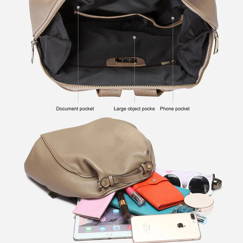 Zency Women Stylish Classic Khaki Leather Backpack
