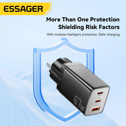 Essager GaN USB Type C Charger 67W Fast Charging for Samsung, iPhone 16/15/14 Pro, Huawei, Laptops, EU Plug