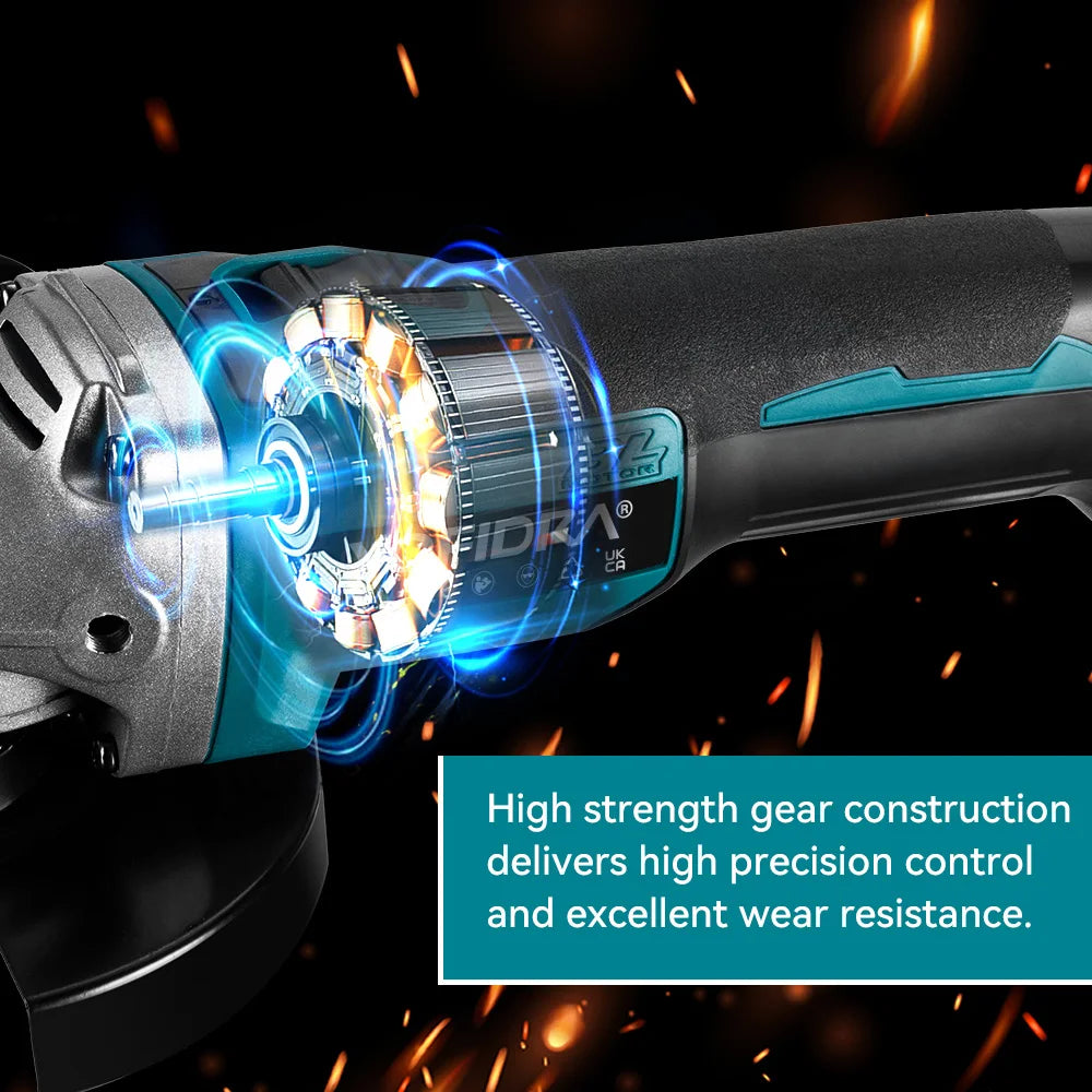YOFIDRA 3000W 125mm Brushless Electric Angle Grinder – Metal & Wood Cutting, Grinding & Polishing Tool for Makita Battery Pin