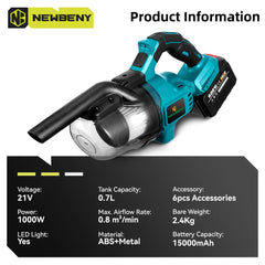 NEWBENY 1000W Cordless Electric Vacuum Cleaner – Powerful Rechargeable Household Cleaning Tool for Makita Battery Pin