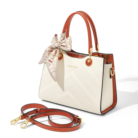 Cnoles Women Elegant Handbags with Bow Tie Silk Scarf