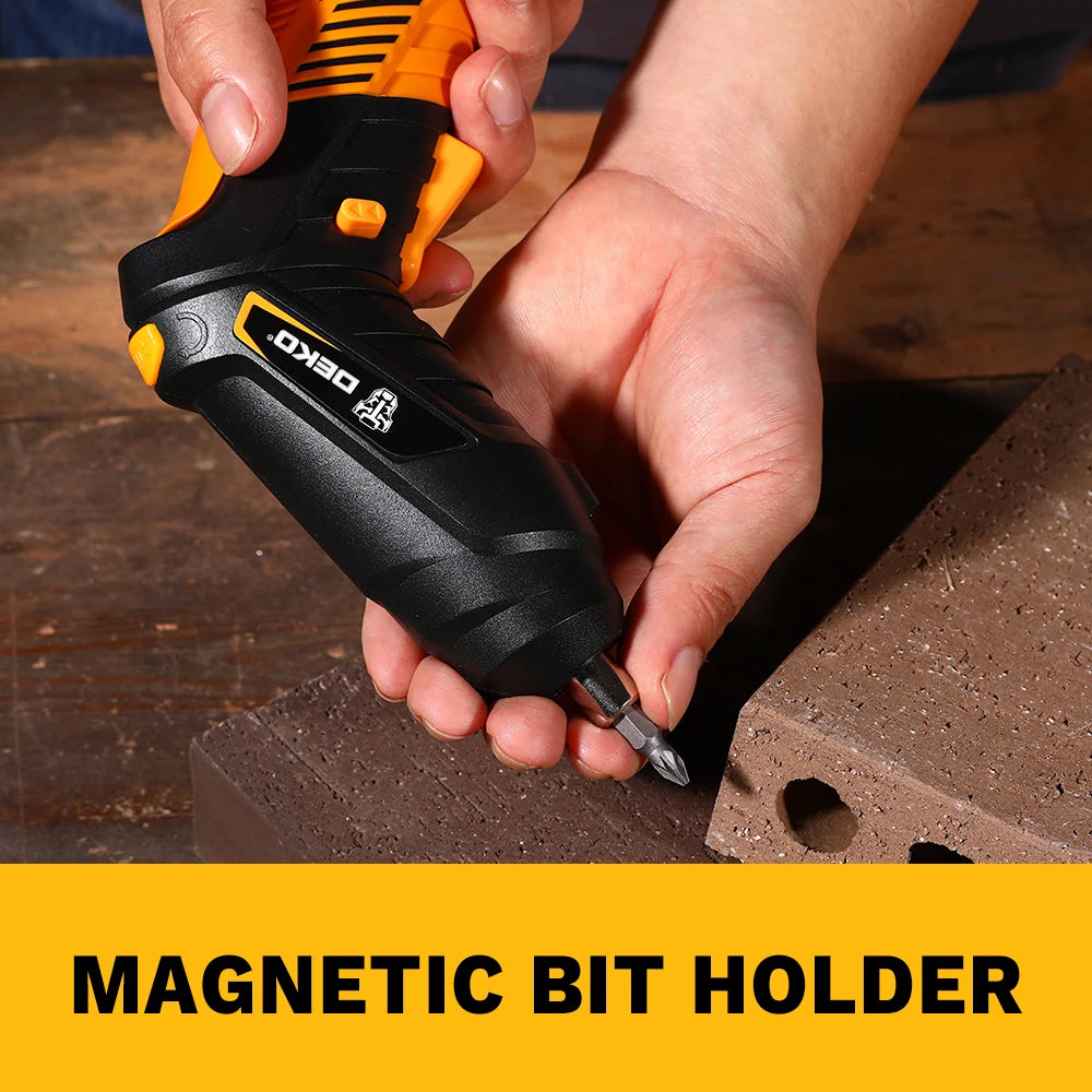 DEKO DKCS 3.6 F1 Mini Electric Screwdriver – Rechargeable Rotating-Handle Cordless Driver for Woodworking
