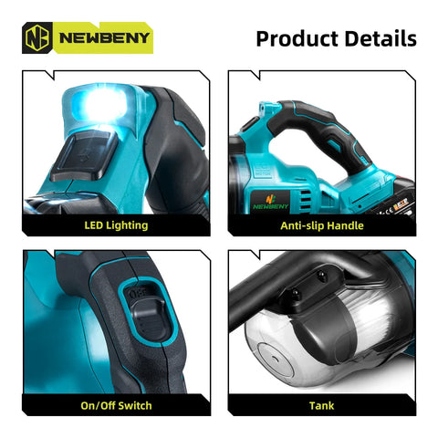 NEWBENY 1000W snoerloze elektrische stofzuiger – Krachtige oplaadbare huishoudelijke schoonmaaktool voor Makita-accu