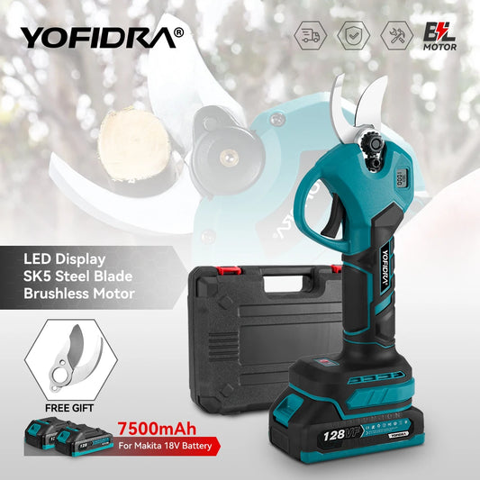 YOFIDRA 30mm Brushless Cordless Electric Pruner – 2-Speed Tree & Fruit Branch Shears for BL1850B 18V Battery