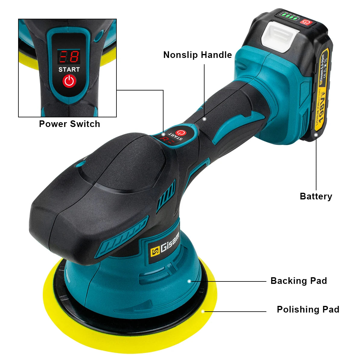 G Perfil 8-Speed Cordless Car Polisher – Adjustable Electric Waxing, Grinding & Sealing Tool for Makita 18V Battery Pin
