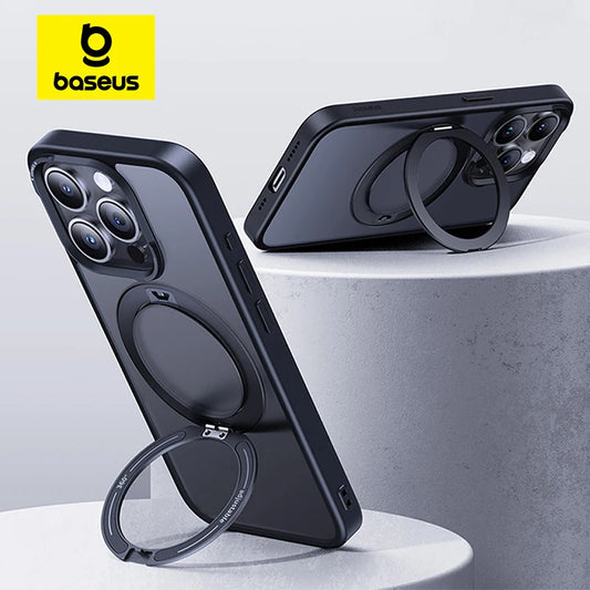 Baseus Magnetic Ring Stand Case for iPhone 15/16 Pro Max – 360° Rotation Kickstand & Magnet