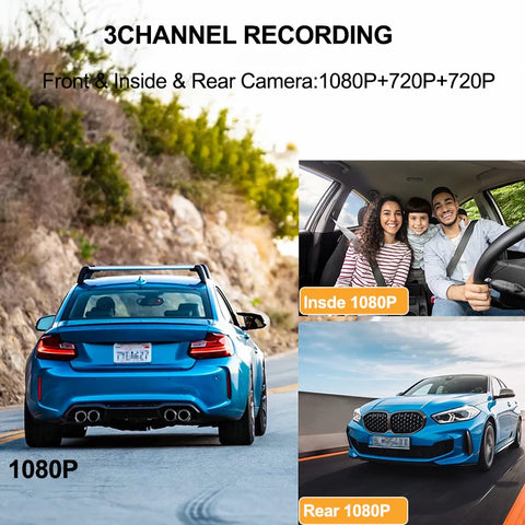 WIFI APP-bediening 3-kanaals 1080P dashcam