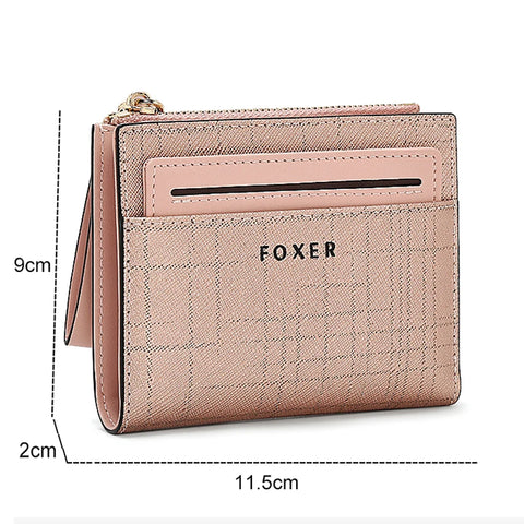 FOXER Split Leather Women's Fashion Wallet - Elegant Multi Card Zipper Clutch for Moms
