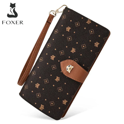 FOXER Dames Lange Portemonnee &amp; Paspoorthouder - Stijlvolle Clutch met Polsband