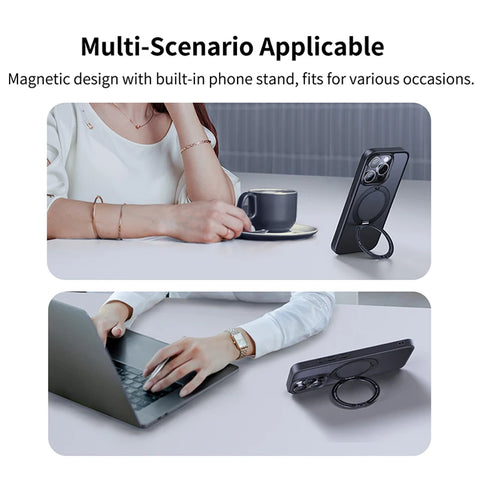 Baseus Magnetic Ring Stand Case for iPhone 15/16 Pro Max – 360° Rotation Kickstand & Magnet