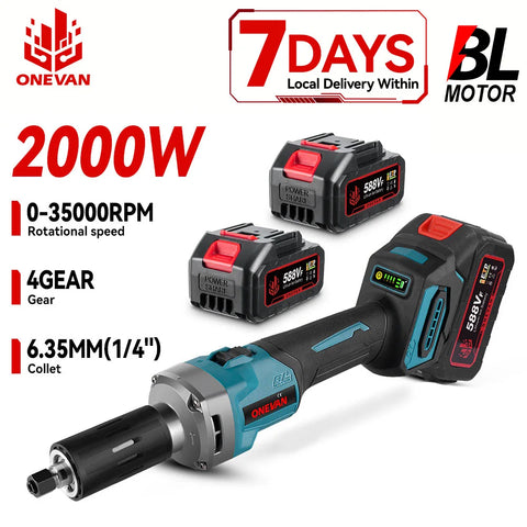 ONEVAN 2000W borstelloze snoerloze slijpmachine – 4-snelheden variabele handbediende roterende tool voor Makita accu's
