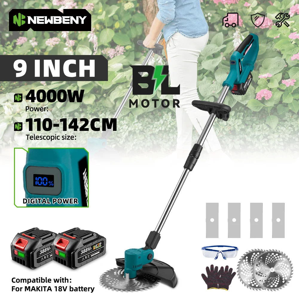 NEWBENY 4000W 9-Inch Cordless Lawn Mower – Garden & Hedge Trimming Tool for Makita Battery Pin