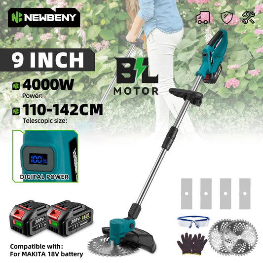 NEWBENY 4000W 9-Inch Cordless Lawn Mower – Garden & Hedge Trimming Tool for Makita Battery Pin