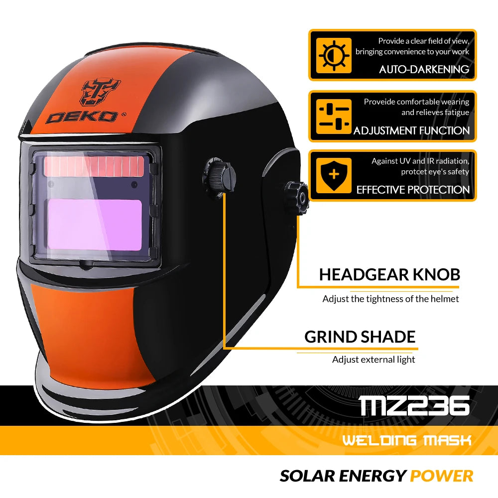 DEKO Orange S Solar Auto-Darkening Welding Helmet – For MIG, MMA & Plasma Cutting