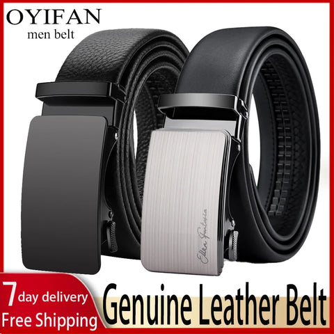 OYIFAN Genuine Leather Belt – Alloy Buckle Automatic Ratchet Design