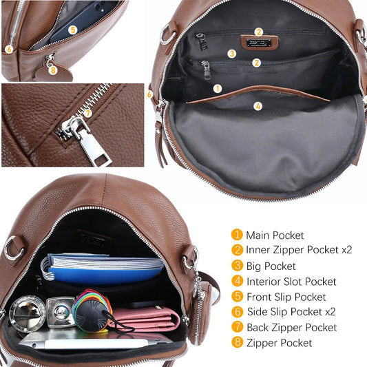 Zency Soft Cowhide Leather Backpack - Timeless Elegance for Everyday Adventures