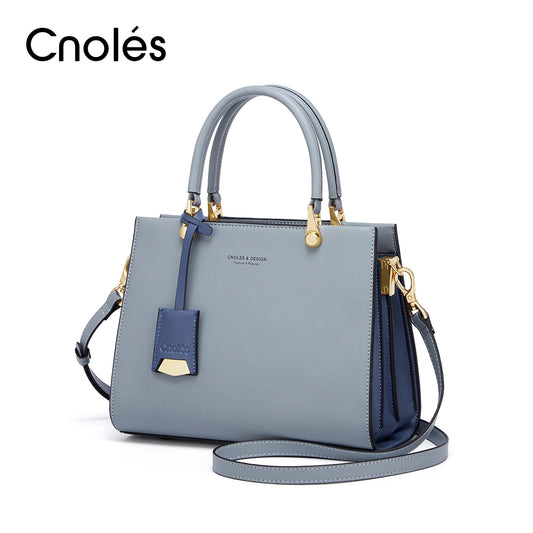 Cnoles Blue Genuine Leather Women's Handbag - Luxury Top-Handle & Sling Bag