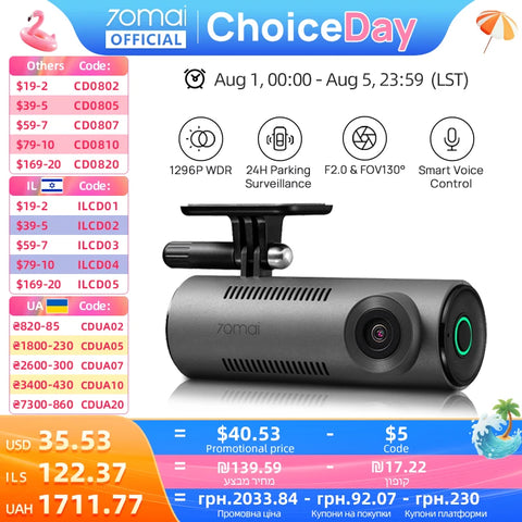 70mai Dash Cam M310: 1296P HD, slimme spraakbediening, 24/7 parkeerbewaking