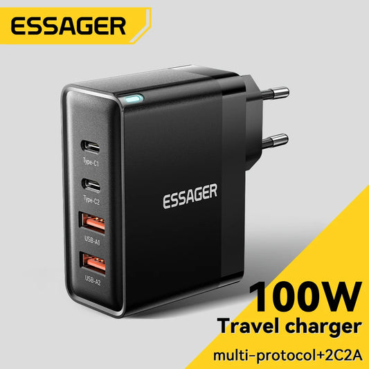 Essager 100W GaN USB-C Charger for Laptop & iPhone 16, Fast PD Charging, US/KR Plug, Compatible with MacBook & Samsung