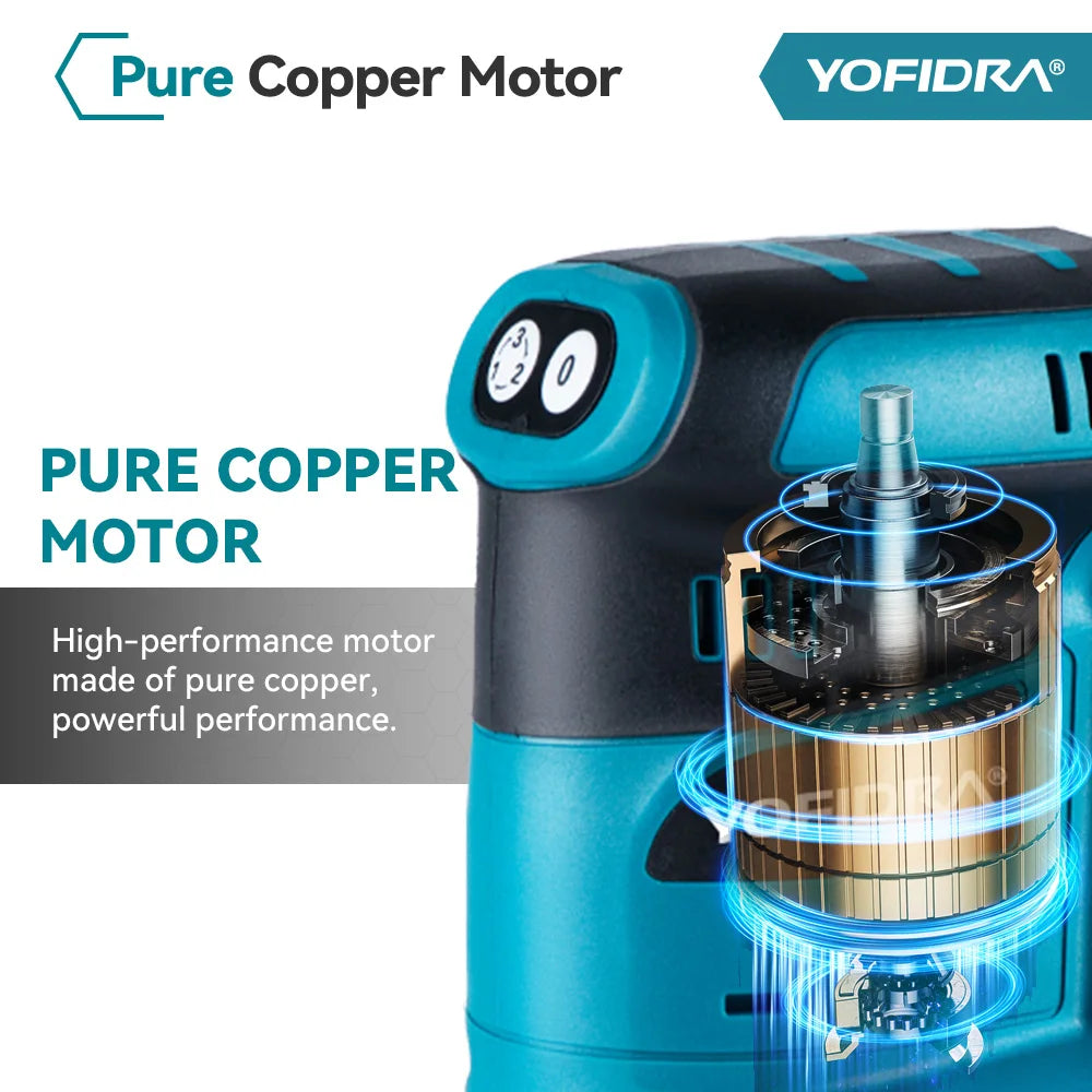 YOFIDRA 125mm Cordless Electric Orbital Sander – Woodworking Grinding & Polishing Tool for Makita Battery Pin