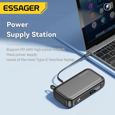 Essager Power+ 65W Power Bank – 15000mAh Portable with USB-C Cable