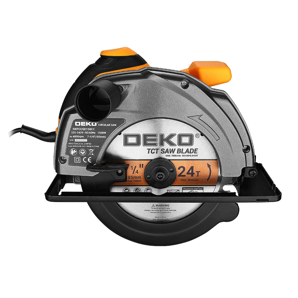 DEKO DKCS Series 185mm Circular Saw – 1500W Multi-Function Power Tool with Auxiliary Handle