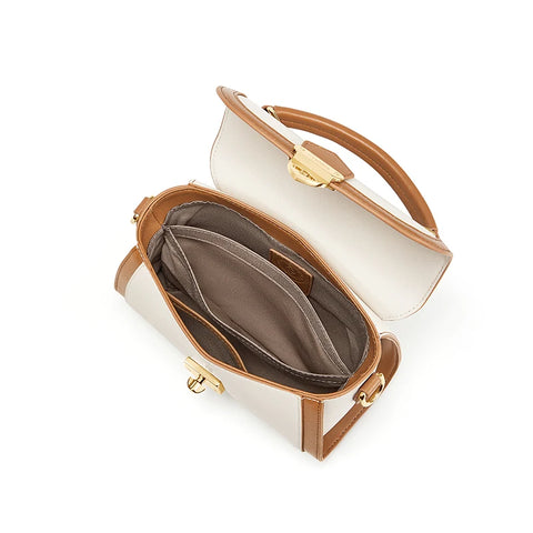 Premium Split Cowhide Leather Women's Crossbody Bag with Two-Tone Design