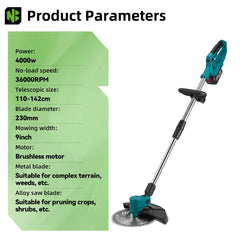 NEWBENY 4000W 9-Inch Cordless Lawn Mower – Garden & Hedge Trimming Tool for Makita Battery Pin
