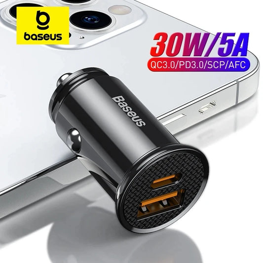 Baseus 30W Fast Car Charger - Quick Charge 4.0/3.0, USB PD for iPhone 16/15/14 Pro Max & Xiaomi