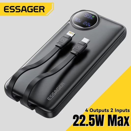 Essager 22.5W Power Bank – 20000mAh Dual-Cable, 4-Device Charge