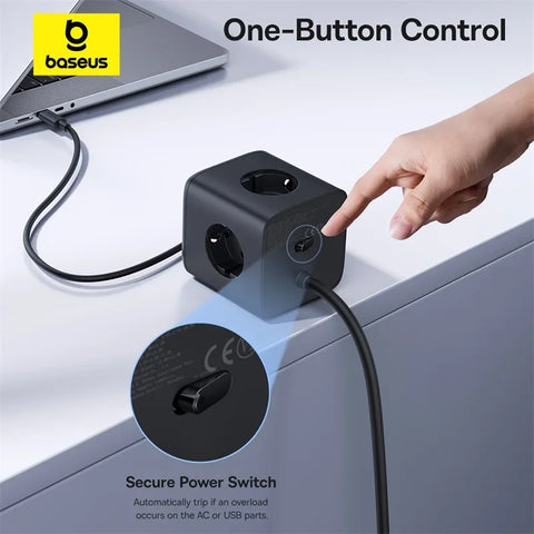 Baseus 67W GaN Fast Charger Power Strip - 3 AC Outlets & USB-C Fast Charging for Laptops, iPhones, Samsung, Xiaomi
