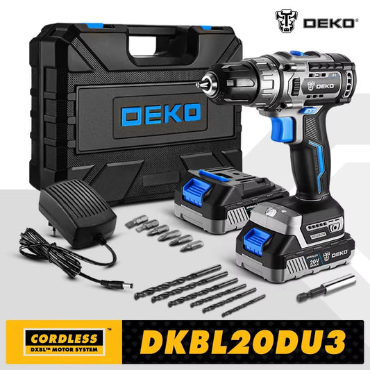 DEKO 20V Brushless Cordless Drill Combo – 2-Speed Mini Power Tool for Woodworking