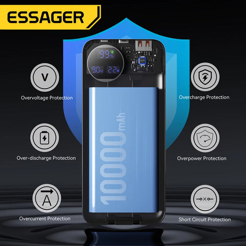 Essager 22.5W Power Bank – 20000mAh Dual-Cable, 4-Device Charge