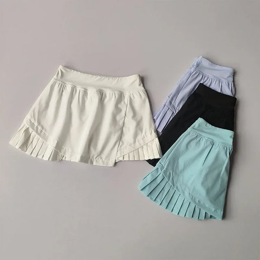 High-Waist Quick-Dry Pleated Sports Skirt – Summer Skort with Lined Shorts for Yoga & Fitness