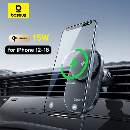 Baseus Magnetic Wireless Car Charger - 15W Fast Charging for iPhone 16/15/14 & Samsung/Xiaomi with Cooling Fan