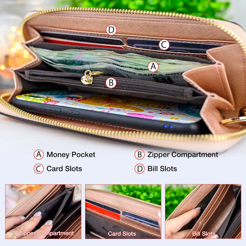 FOXER Women Split Leather Bifold Clutch Wallet with Wristlet