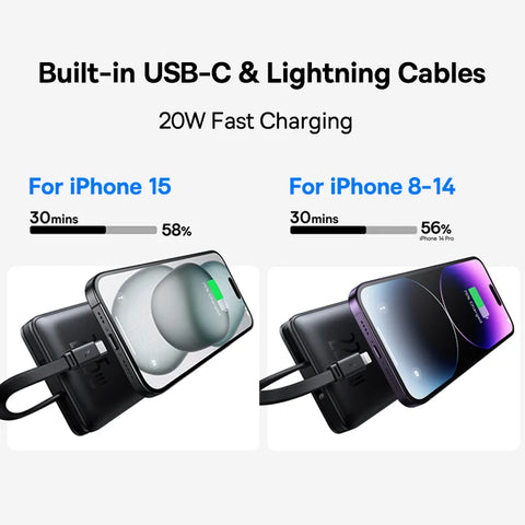 Baseus Duo 10000mAh Power Bank – 22.5W PD Fast-Charge with Dual Cables
