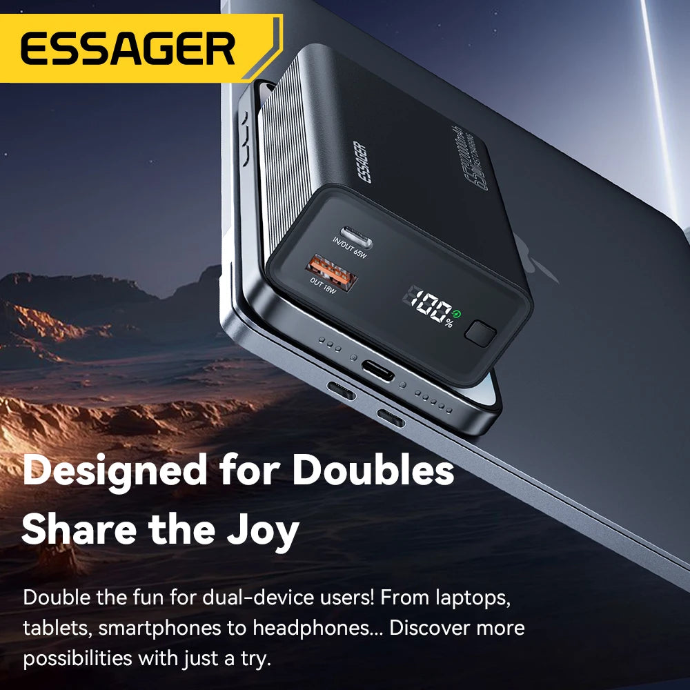 Essager 65W Power Bank – 20000mAh Portable PD Fast-Charge
