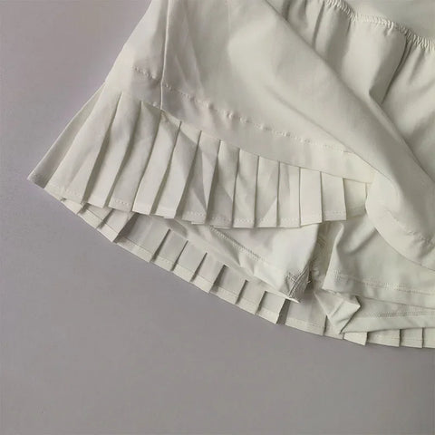 Snel drogende geplooide sportrok met hoge taille – Zomerskort met gevoerde shorts voor yoga en fitness